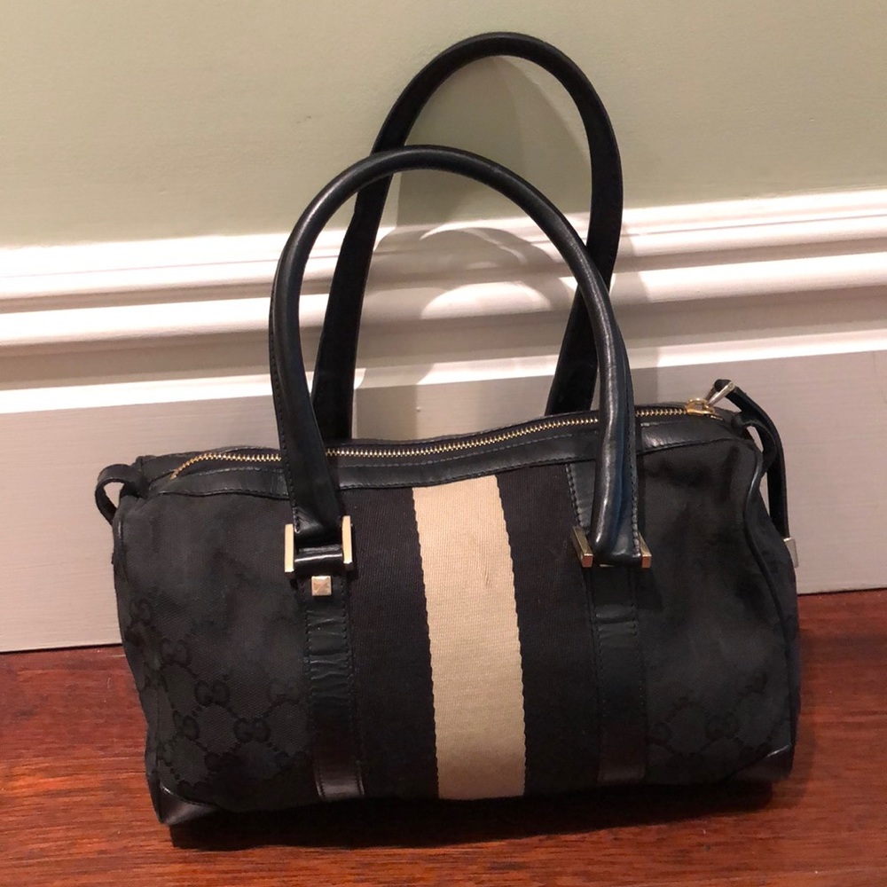 Gucci Bowling Bag Vintage Black And White Gem
